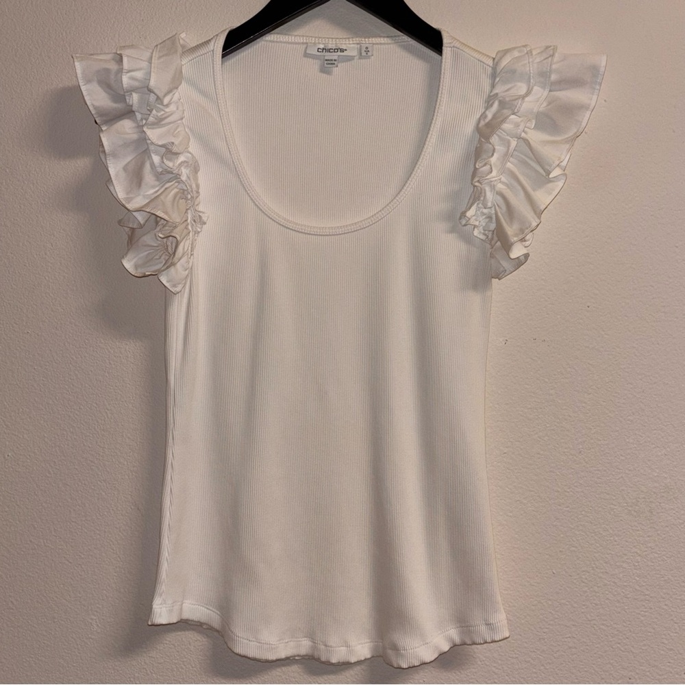 Chico's Elegant White Ruffle Blouse